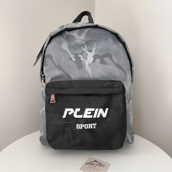 PHILIPP PLEIN SPORT Backpack Camo Grey Logo Camouflage Designer